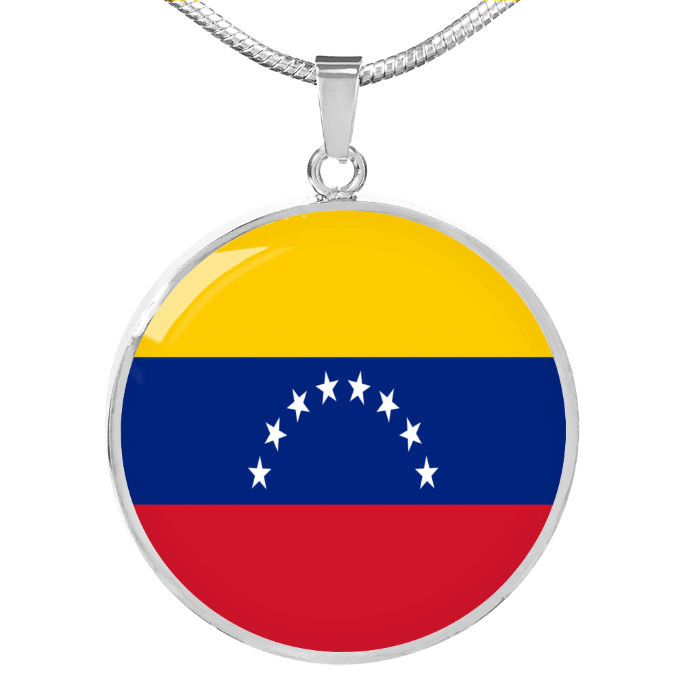Venezuela Flag Necklace Circle Pendant Stainless Steel or 18k Gold 18-22"-Express Your Love Gifts