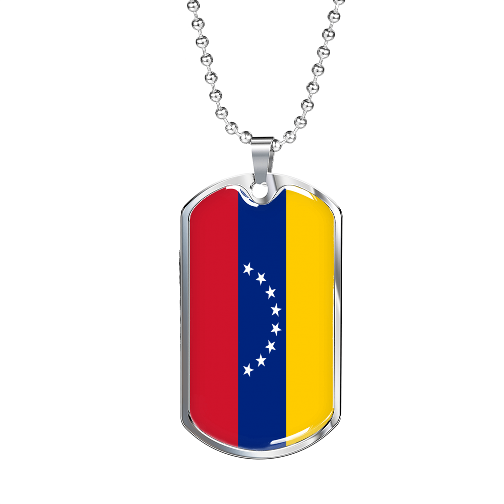 Venezuela Flag Necklace Stainless Steel or 18k Gold Dog Tag 24" Chain-Express Your Love Gifts