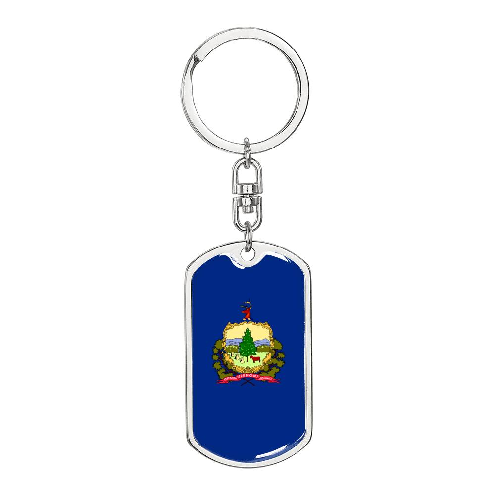 Vermont State Flag Keychain Dog Tag Stainless Steel or 18k Gold-Express Your Love Gifts