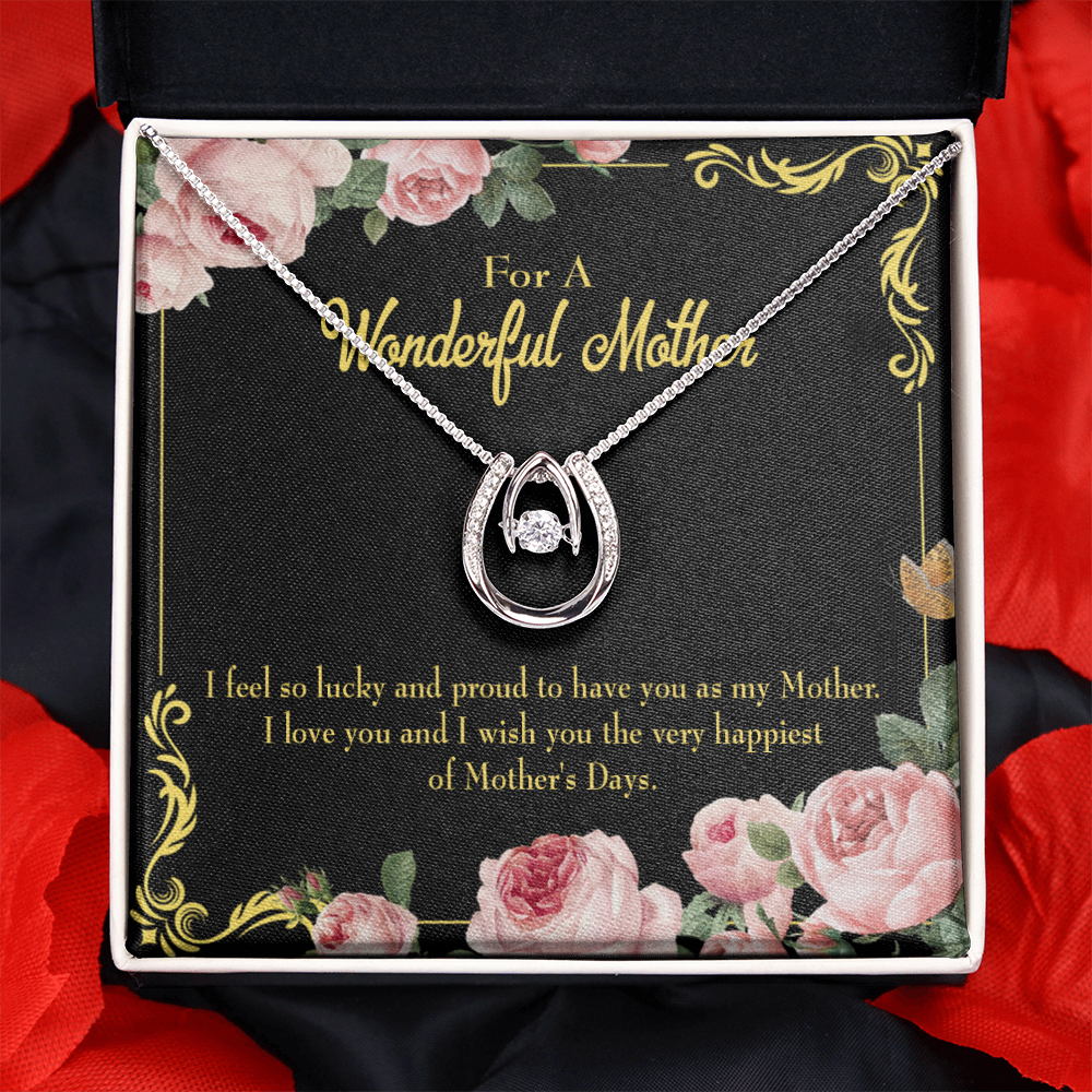 Very Happiest Mother's Day Lucky Horseshoe Necklace Message Card 14k w CZ Crystals-Express Your Love Gifts