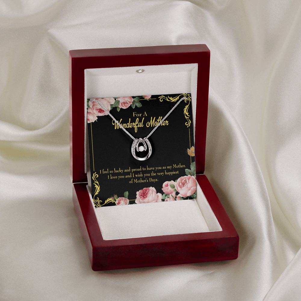 Very Happiest Mother's Day Lucky Horseshoe Necklace Message Card 14k w CZ Crystals-Express Your Love Gifts