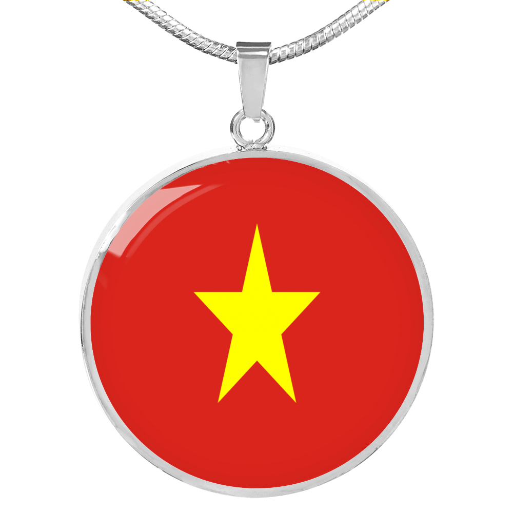 Vietnam Flag Necklace Circle Pendant Stainless Steel or 18k Gold 18-22"-Express Your Love Gifts