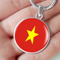 Vietnam Flag Necklace Circle Pendant Stainless Steel or 18k Gold 18-22"-Express Your Love Gifts