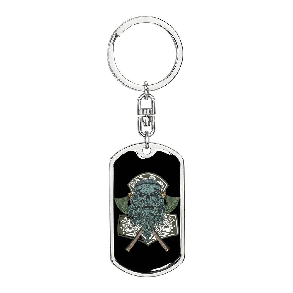 Viking Skull Soldier Keychain Dog Tag Stainless Steel or 18k Gold-Express Your Love Gifts