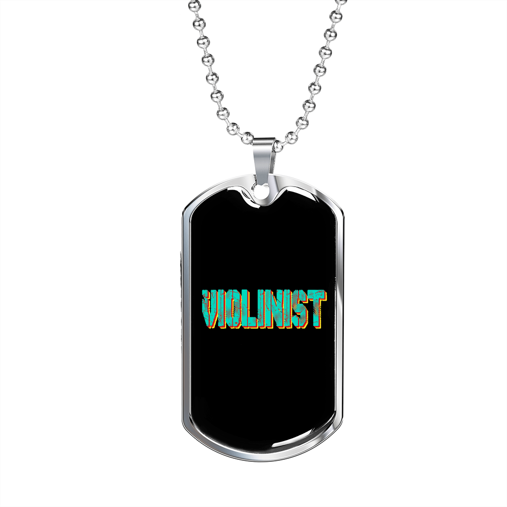 Violinist Necklace Stainless Steel or 18k Gold Dog Tag 24" Chain-Express Your Love Gifts