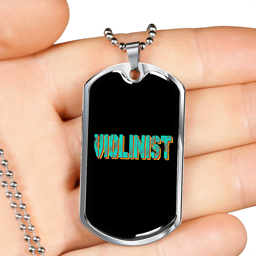 Violinist Necklace Stainless Steel or 18k Gold Dog Tag 24" Chain-Express Your Love Gifts
