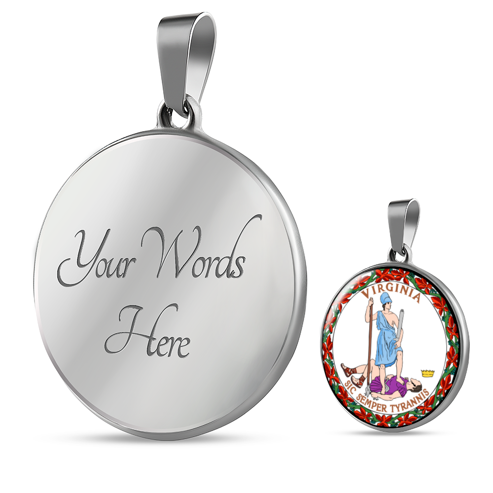 Virginia State Seal Necklace Circle Pendant Stainless Steel or 18k Gold 18-22"-Express Your Love Gifts