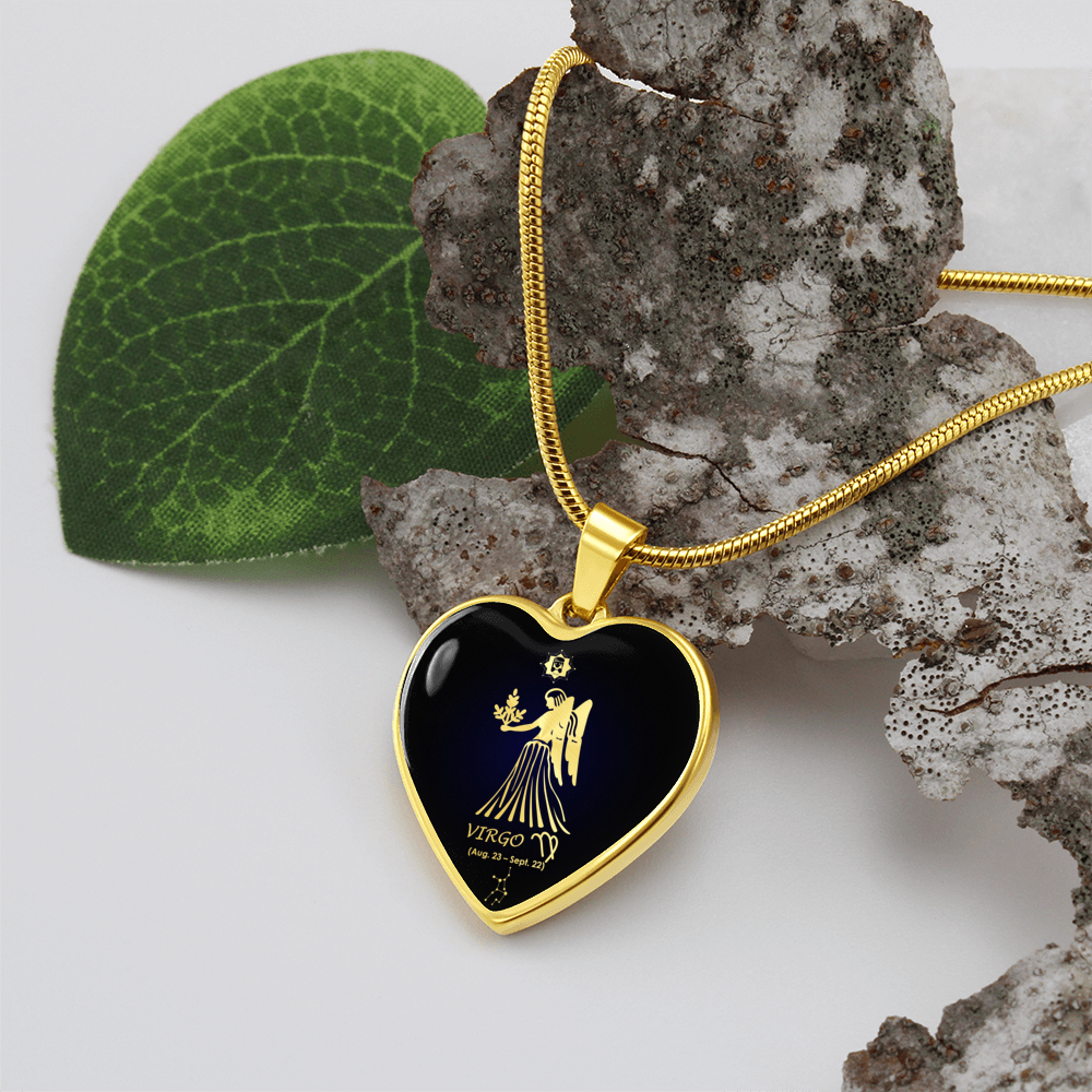 Virgo Horoscope Zodiac Necklace Stainless Steel or 18k Gold Heart 18-22"-Express Your Love Gifts