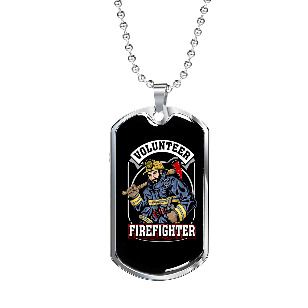 Volunteer Firefighter Gift Stainless Steel or 18k Gold Dog Tag 24" Chain-Express Your Love Gifts