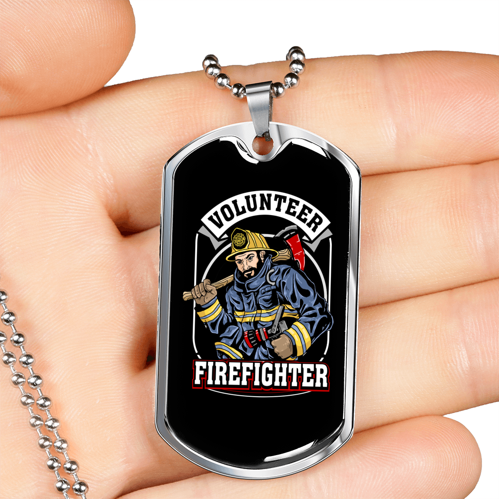 Volunteer Firefighter Gift Stainless Steel or 18k Gold Dog Tag 24" Chain-Express Your Love Gifts