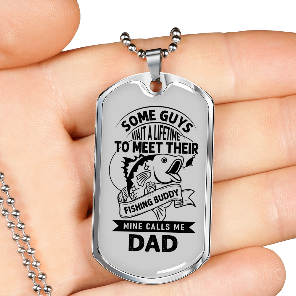 Wait A Lifetime Fishing Buddy Necklace Stainless Steel or 18k Gold Dog Tag 24" Chain-Express Your Love Gifts