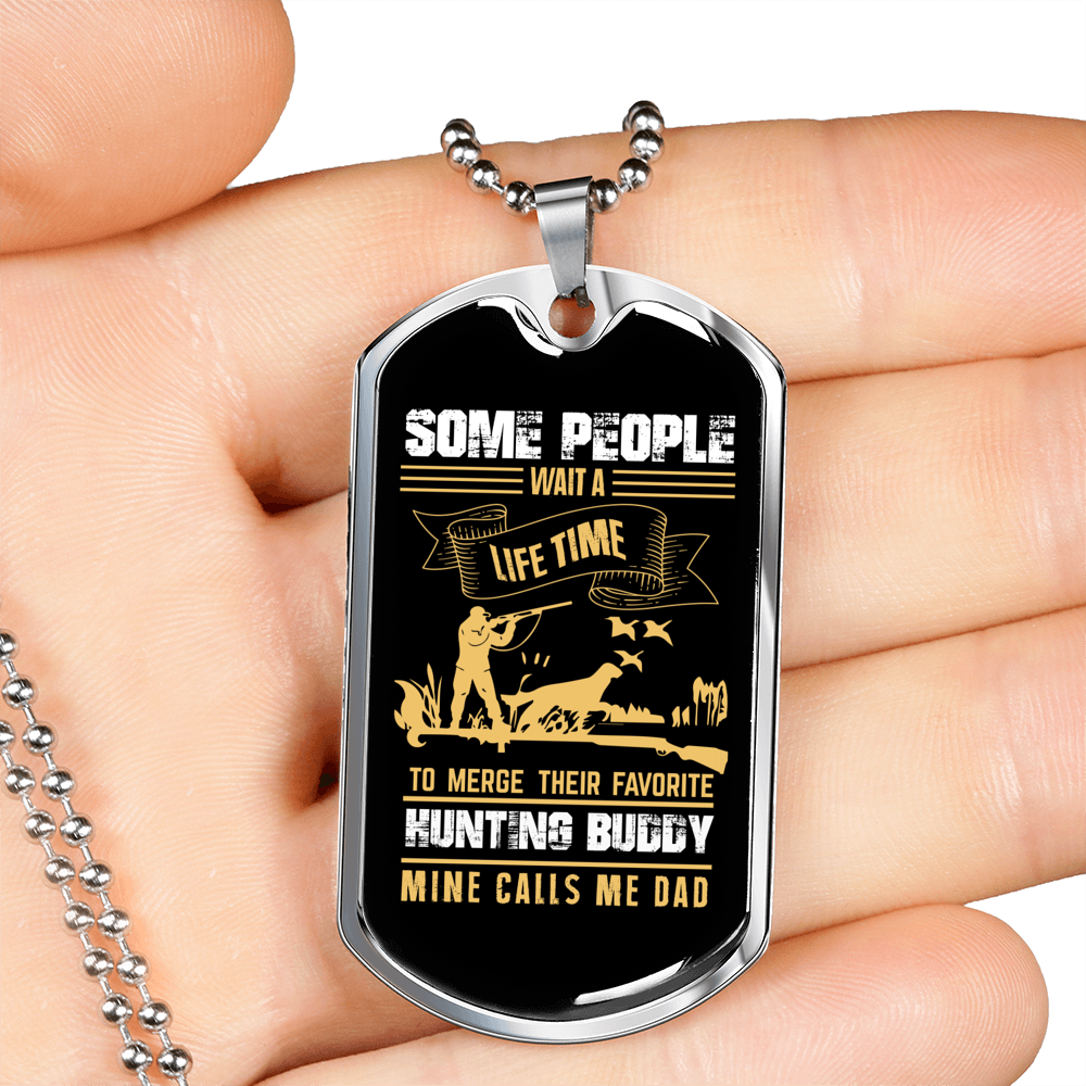 Wait A Lifetime Hunting Necklace Stainless Steel or 18k Gold Dog Tag 24" Chain-Express Your Love Gifts