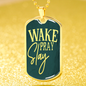 Wake Pray Slay Necklace Stainless Steel or 18k Gold Dog Tag 24"-Express Your Love Gifts