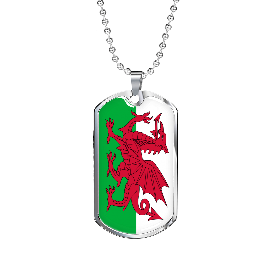 Wales Flag Necklace Stainless Steel or 18k Gold Dog Tag 24" Chain-Express Your Love Gifts