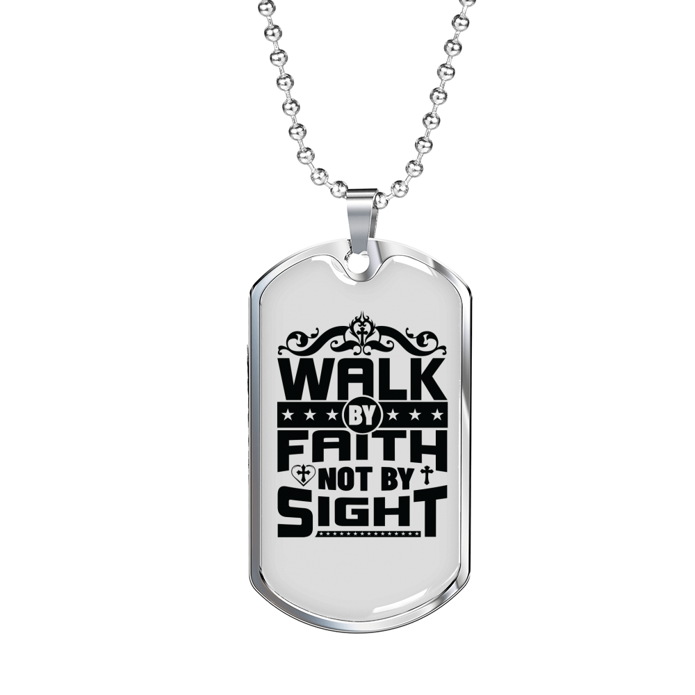 Walk In Faith Christian Necklace Stainless Steel or 18k Gold Dog Tag 24" Chain-Express Your Love Gifts