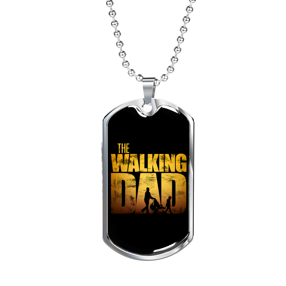 Walking Dad Dog Tag Stainless Steel or 18k Gold 24" Chain-Express Your Love Gifts