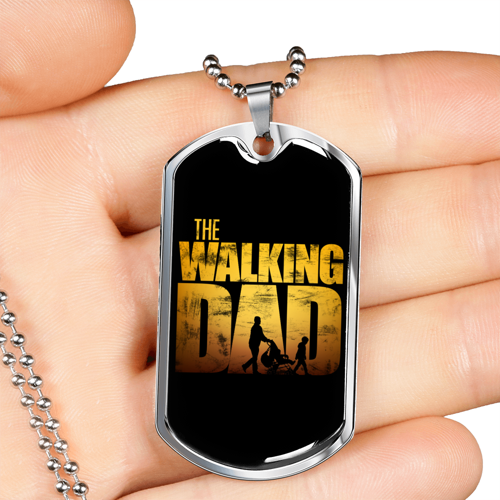 Walking Dad Dog Tag Stainless Steel or 18k Gold 24" Chain-Express Your Love Gifts