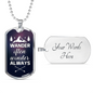 Wander Often Wonder Always Necklace Stainless Steel or 18k Gold Dog Tag 24" Chain-Express Your Love Gifts