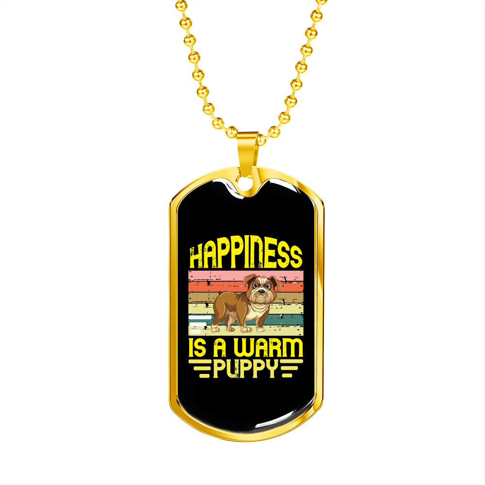 Warm Puppy Bulldog Necklace Stainless Steel or 18k Gold Dog Tag 24" Chain-Express Your Love Gifts