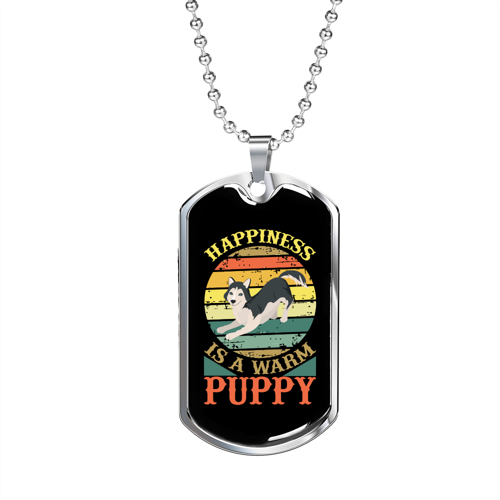Warm Puppy Siberian Necklace Stainless Steel or 18k Gold Dog Tag 24" Chain-Express Your Love Gifts