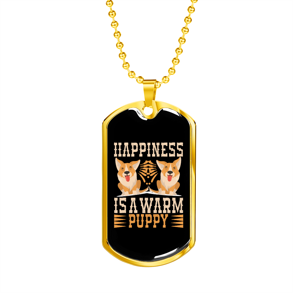 Warm Puppy White Necklace Stainless Steel or 18k Gold Dog Tag 24" Chain-Express Your Love Gifts
