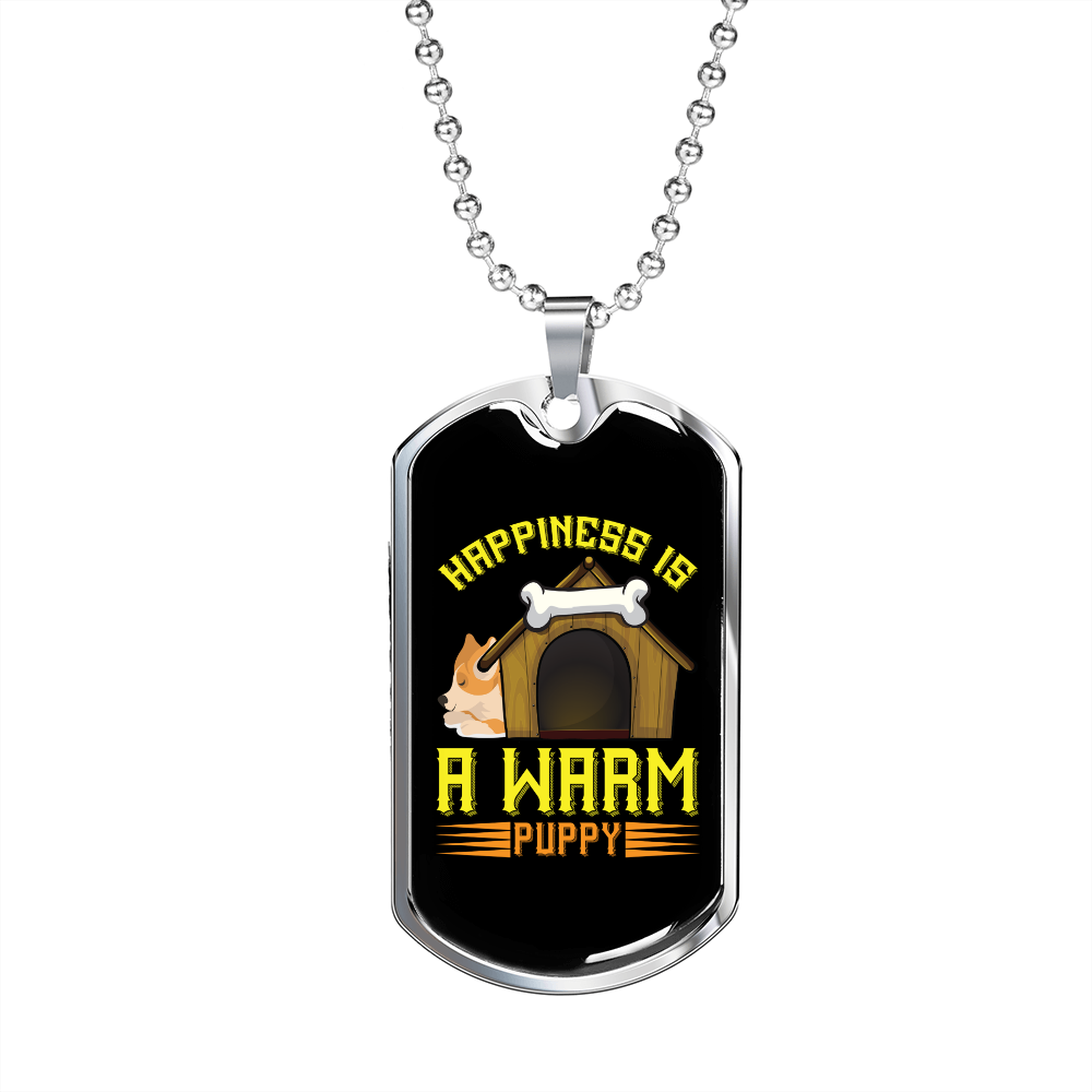 Warm Puppy Yellow Necklace Stainless Steel or 18k Gold Dog Tag 24" Chain-Express Your Love Gifts