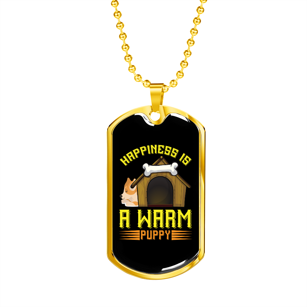 Warm Puppy Yellow Necklace Stainless Steel or 18k Gold Dog Tag 24" Chain-Express Your Love Gifts
