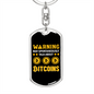 Warning Bitcoins Crypto Keychain Stainless Steel or 18k Gold Dog Tag Keyring-Express Your Love Gifts