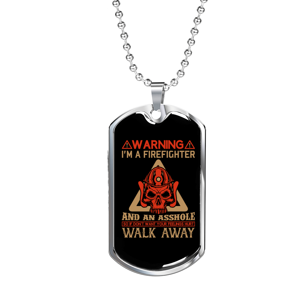 Warning I'm A Firefighter Gift Stainless Steel or 18k Gold Dog Tag 24" Chain-Express Your Love Gifts