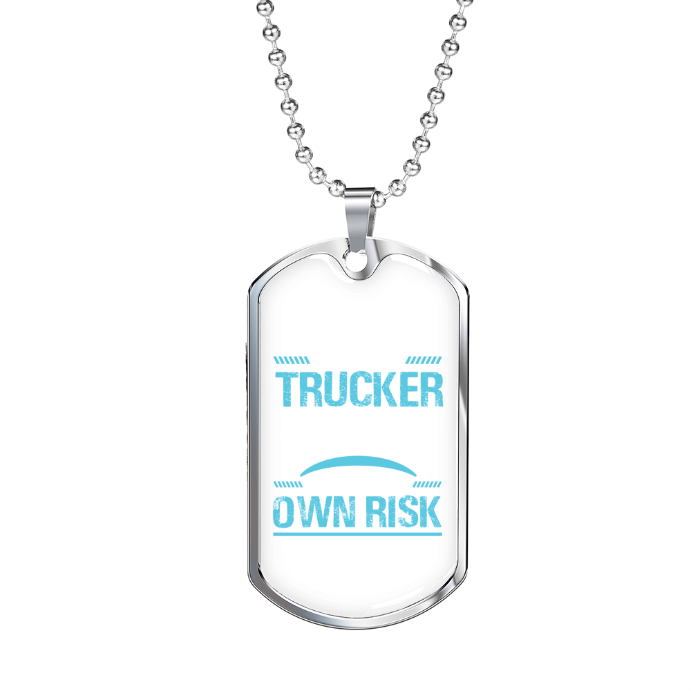 Warning Unmedicated Banker Trucker Dog Tag Stainless Steel or 18k Gold 24" Chain-Express Your Love Gifts