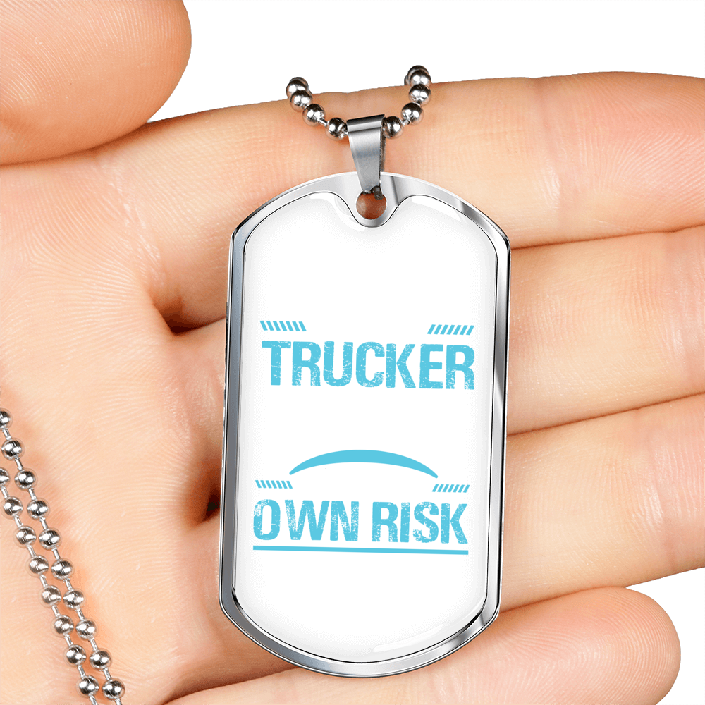 Warning Unmedicated Banker Trucker Dog Tag Stainless Steel or 18k Gold 24" Chain-Express Your Love Gifts