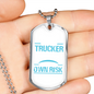 Warning Unmedicated Banker Trucker Dog Tag Stainless Steel or 18k Gold 24" Chain-Express Your Love Gifts