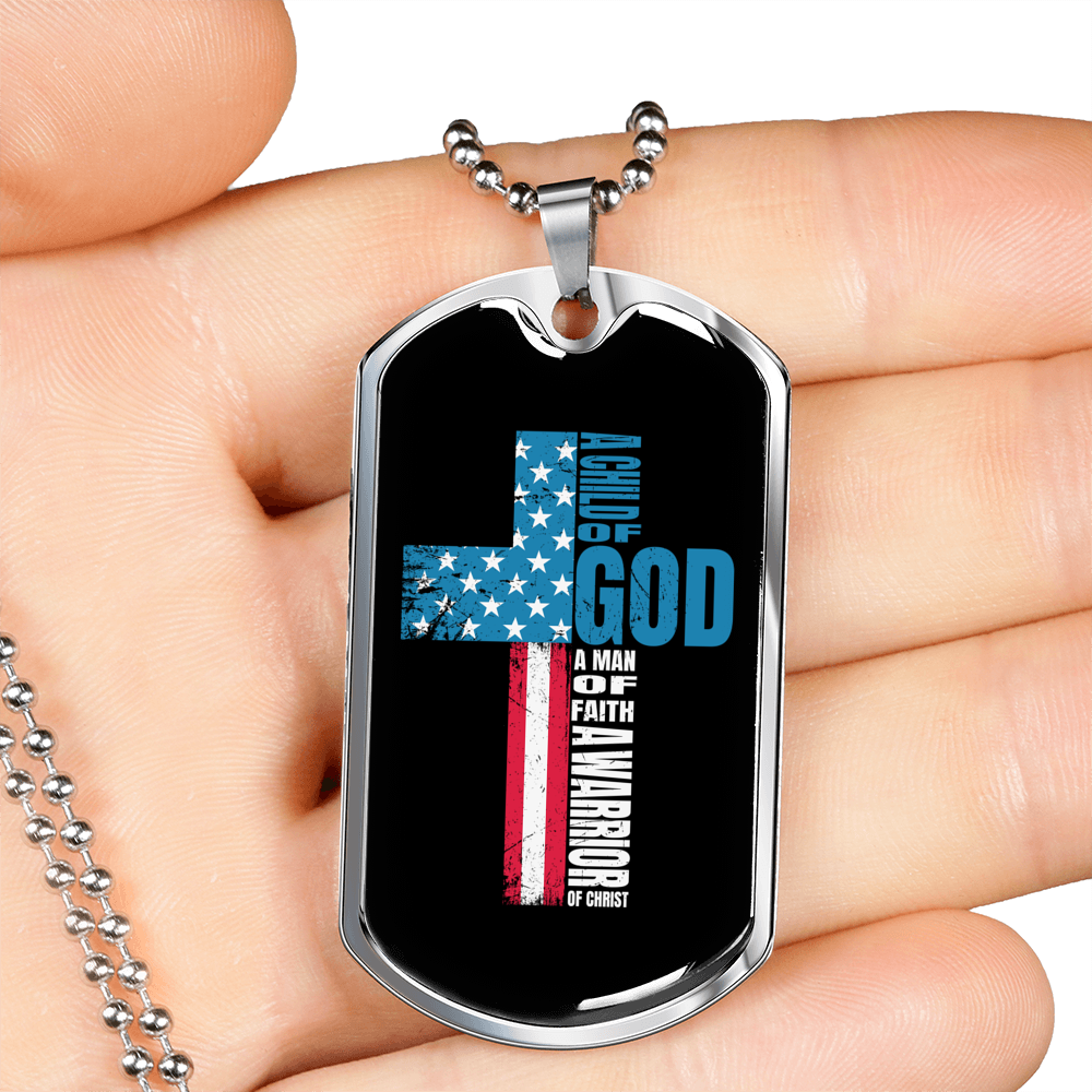 Warrior In Christ Christian Necklace Stainless Steel or 18k Gold Dog Tag 24" Chain-Express Your Love Gifts