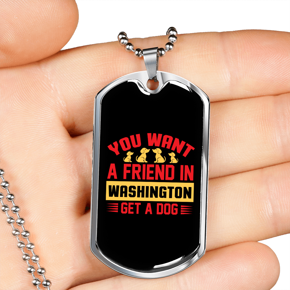 Washington Dog Friend Red Necklace Stainless Steel or 18k Gold Dog Tag 24" Chain-Express Your Love Gifts