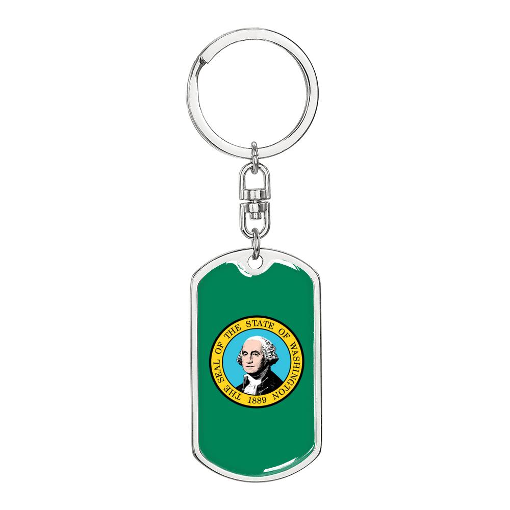 Washington State Flag Keychain Dog Tag Stainless Steel or 18k Gold-Express Your Love Gifts
