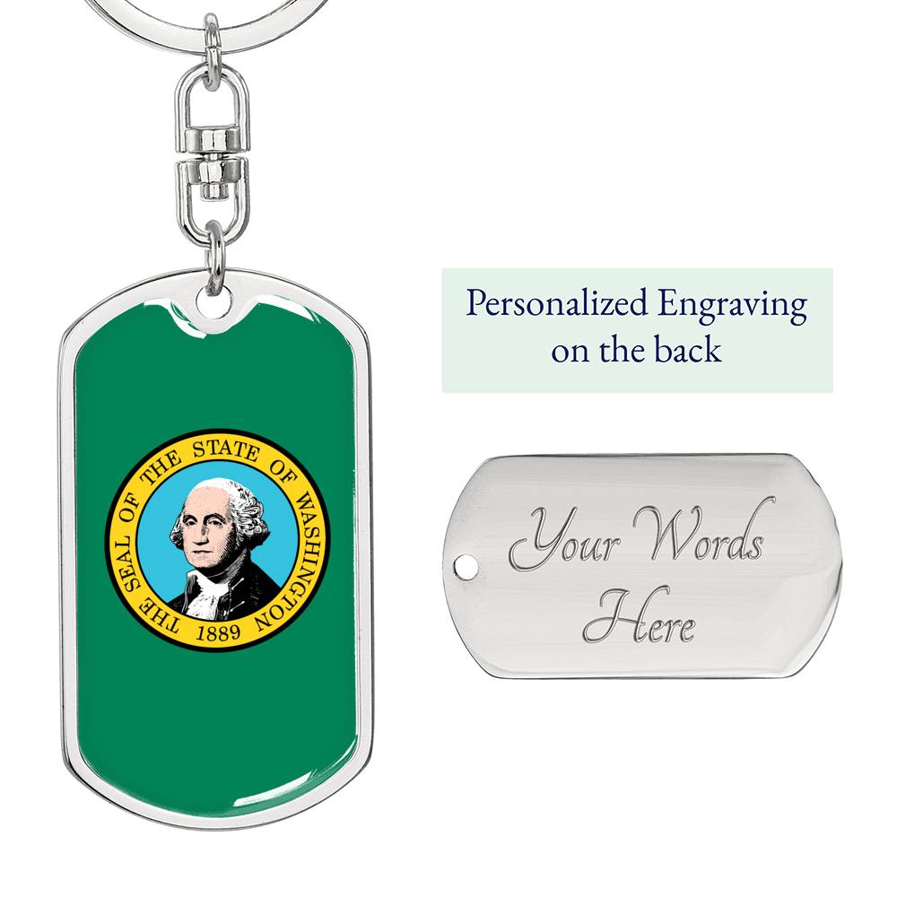 Washington State Flag Keychain Dog Tag Stainless Steel or 18k Gold-Express Your Love Gifts
