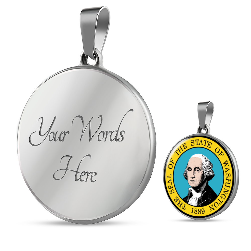 Washington State Seal Necklace Circle Pendant Stainless Steel or 18k Gold 18-22"-Express Your Love Gifts