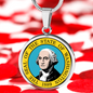 Washington State Seal Necklace Circle Pendant Stainless Steel or 18k Gold 18-22"-Express Your Love Gifts