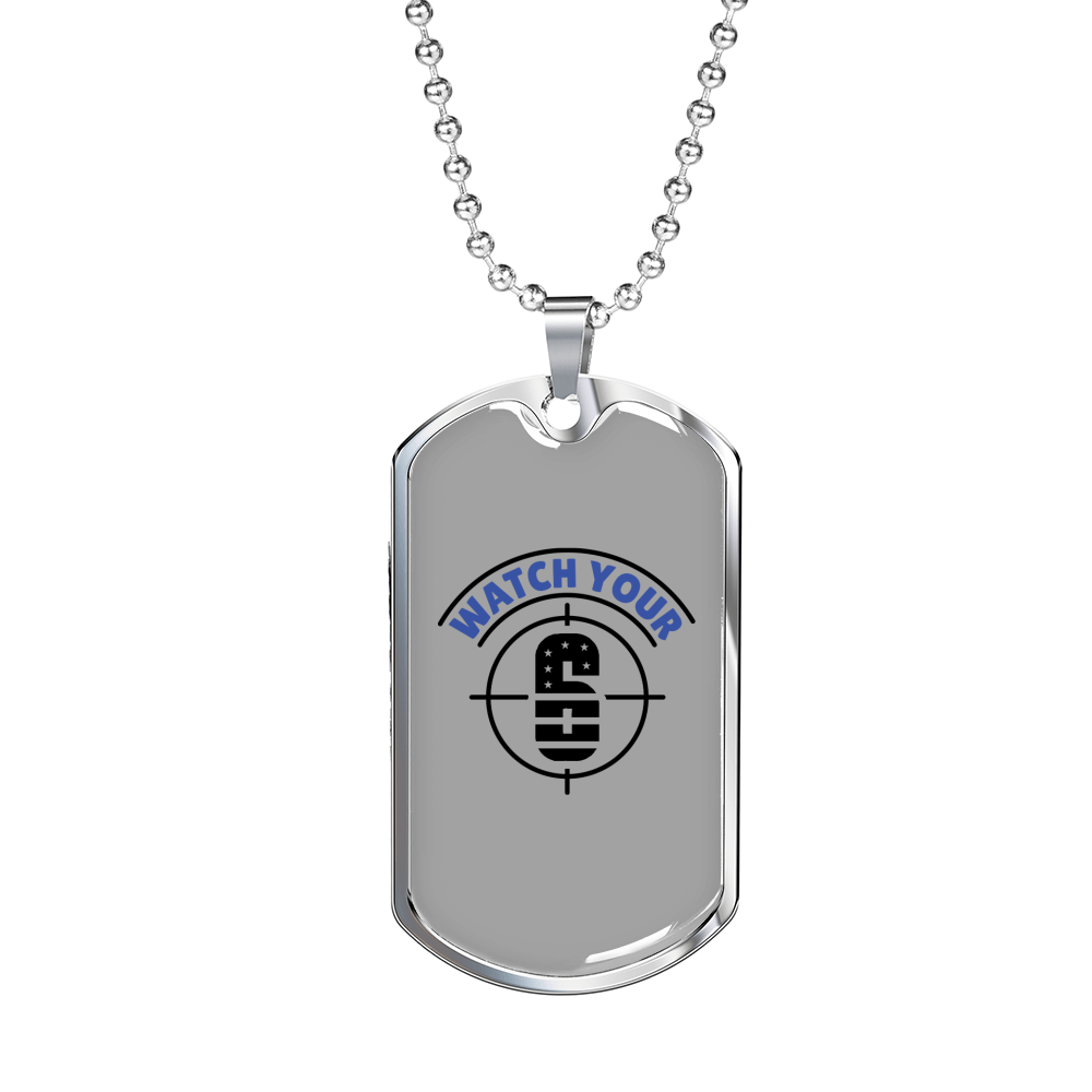 Watch Your Six Bulls Eye Necklace Stainless Steel or 18k Gold Dog Tag 24"-Express Your Love Gifts
