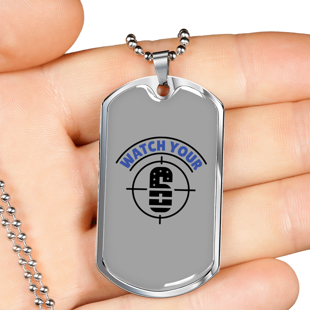 Watch Your Six Bulls Eye Necklace Stainless Steel or 18k Gold Dog Tag 24"-Express Your Love Gifts