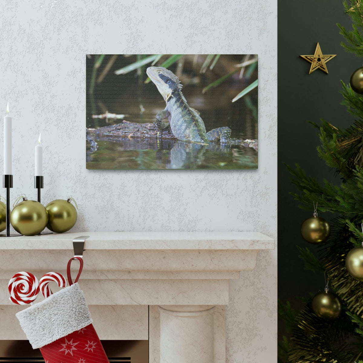 Scripture Walls Water Dragon Hunting Water Dragon on Hunt Print Animal Wall Art Wildlife Canvas Prints Wall Art Ready to Hang Unframed-Express Your Love Gifts
