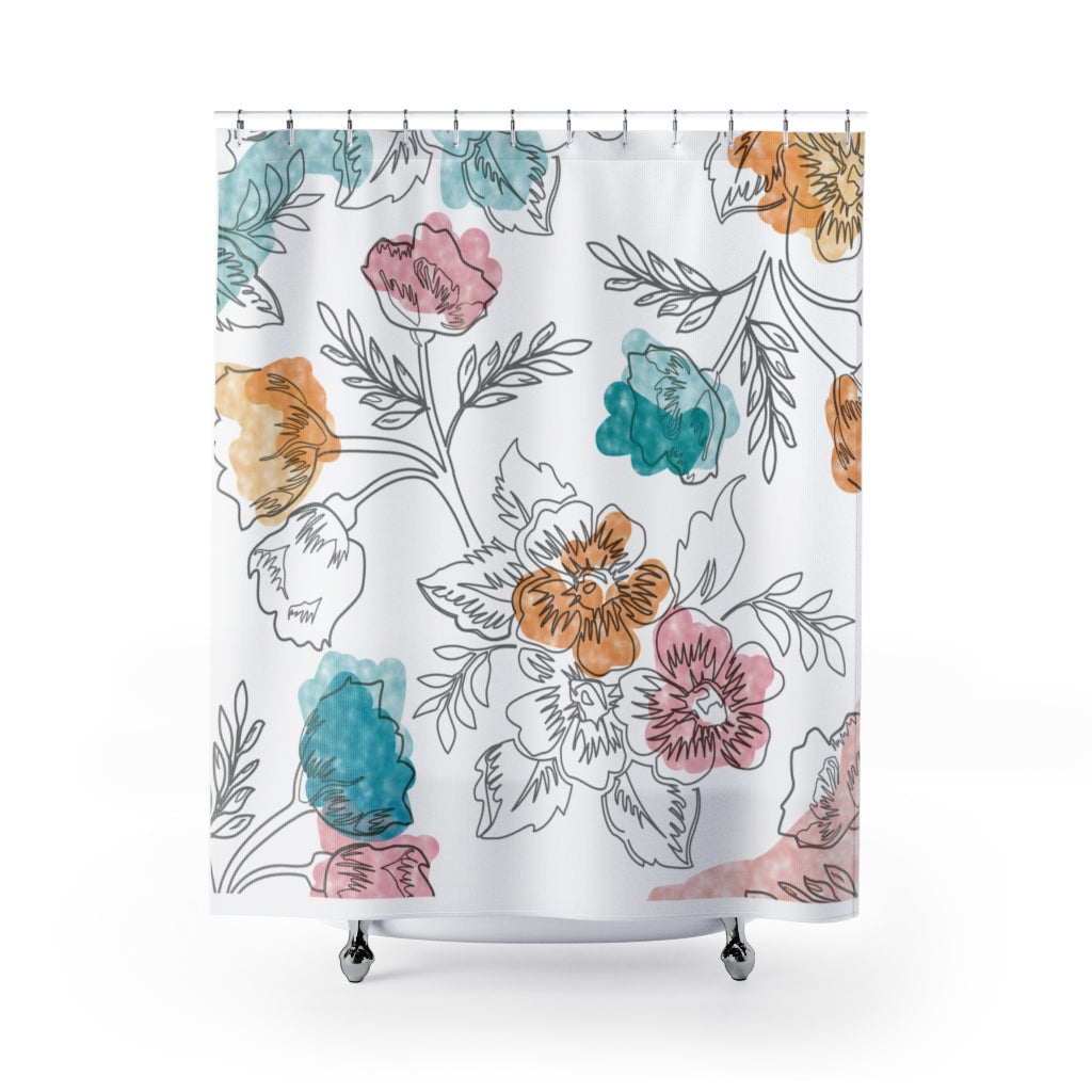 Watercolo Floral Hand Drawn Stylish Design 71" x 74" Elegant Waterproof Shower Curtain for a Spa-like Bathroom Paradise Exceptional Craftsmanship-Express Your Love Gifts