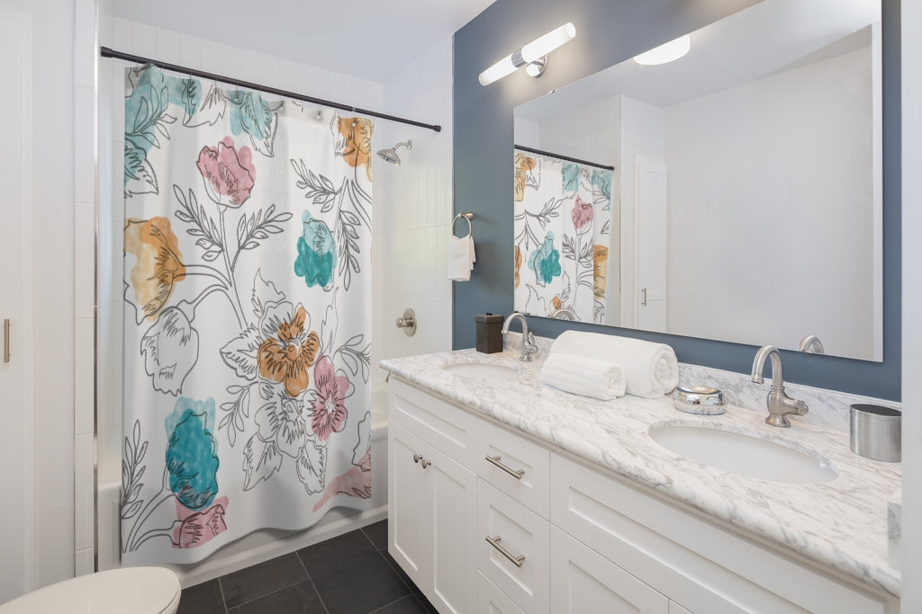 Watercolo Floral Hand Drawn Stylish Design 71" x 74" Elegant Waterproof Shower Curtain for a Spa-like Bathroom Paradise Exceptional Craftsmanship-Express Your Love Gifts