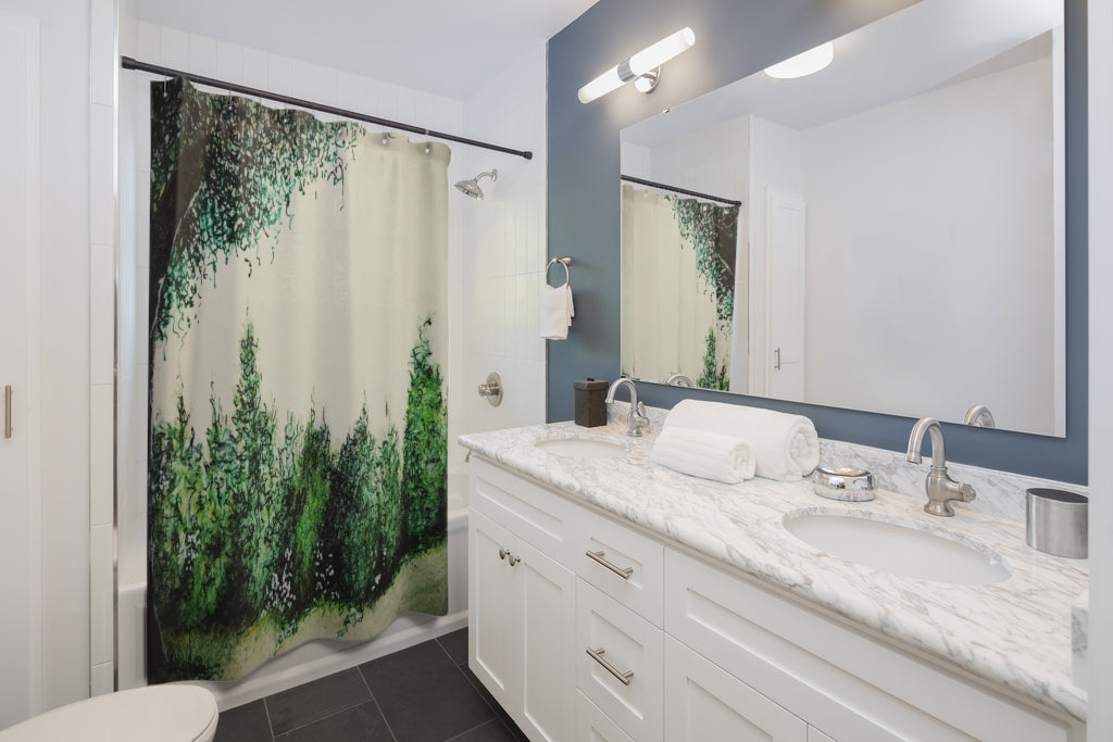 Watercolor Landscape Forest Stylish Design 71" x 74" Elegant Waterproof Shower Curtain for a Spa-like Bathroom Paradise Exceptional Craftsmanship-Express Your Love Gifts