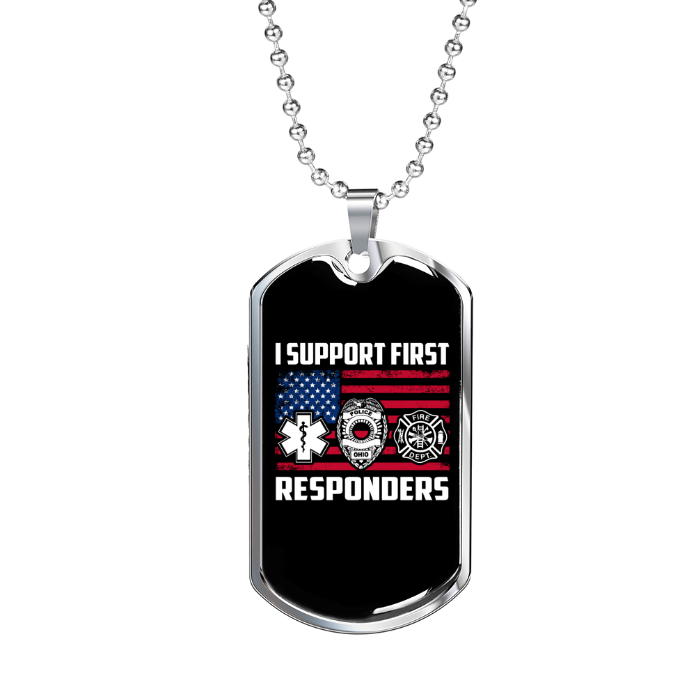 We Support First Responders Firefighter Gift Stainless Steel or 18k Gold Dog Tag 24" Chain-Express Your Love Gifts