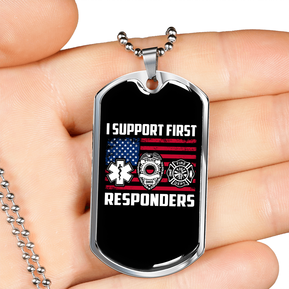 We Support First Responders Firefighter Gift Stainless Steel or 18k Gold Dog Tag 24" Chain-Express Your Love Gifts