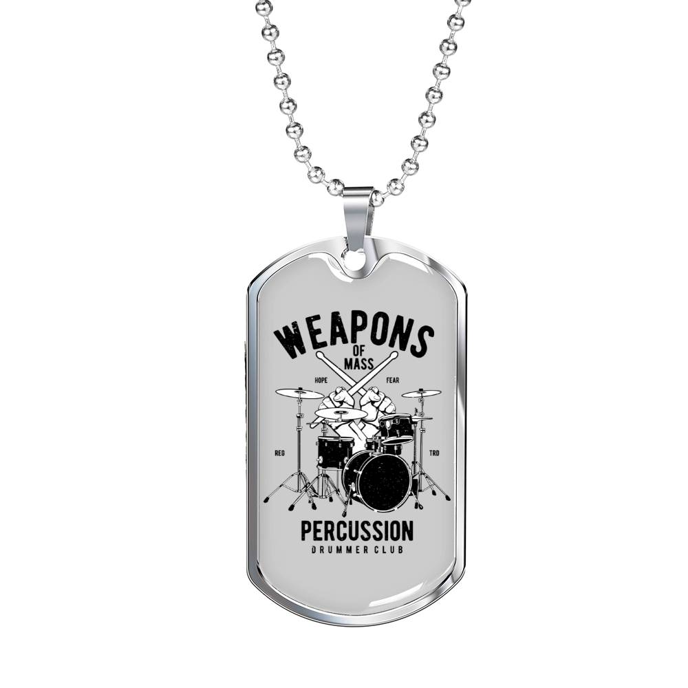 Weapons Of Mass Percussion Necklace Stainless Steel or 18k Gold Dog Tag 24" Chain-Express Your Love Gifts