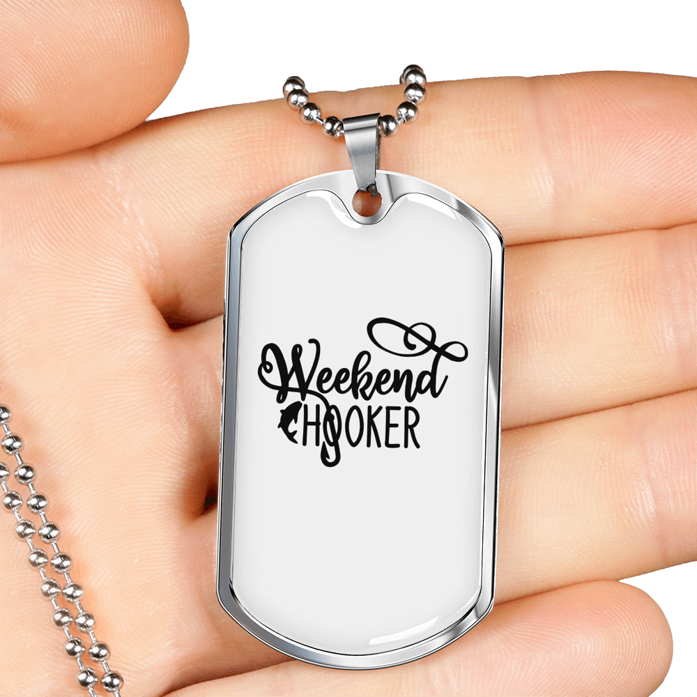 Weekend Hooker Fishing Necklace Stainless Steel or 18k Gold Dog Tag 24" Chain-Express Your Love Gifts