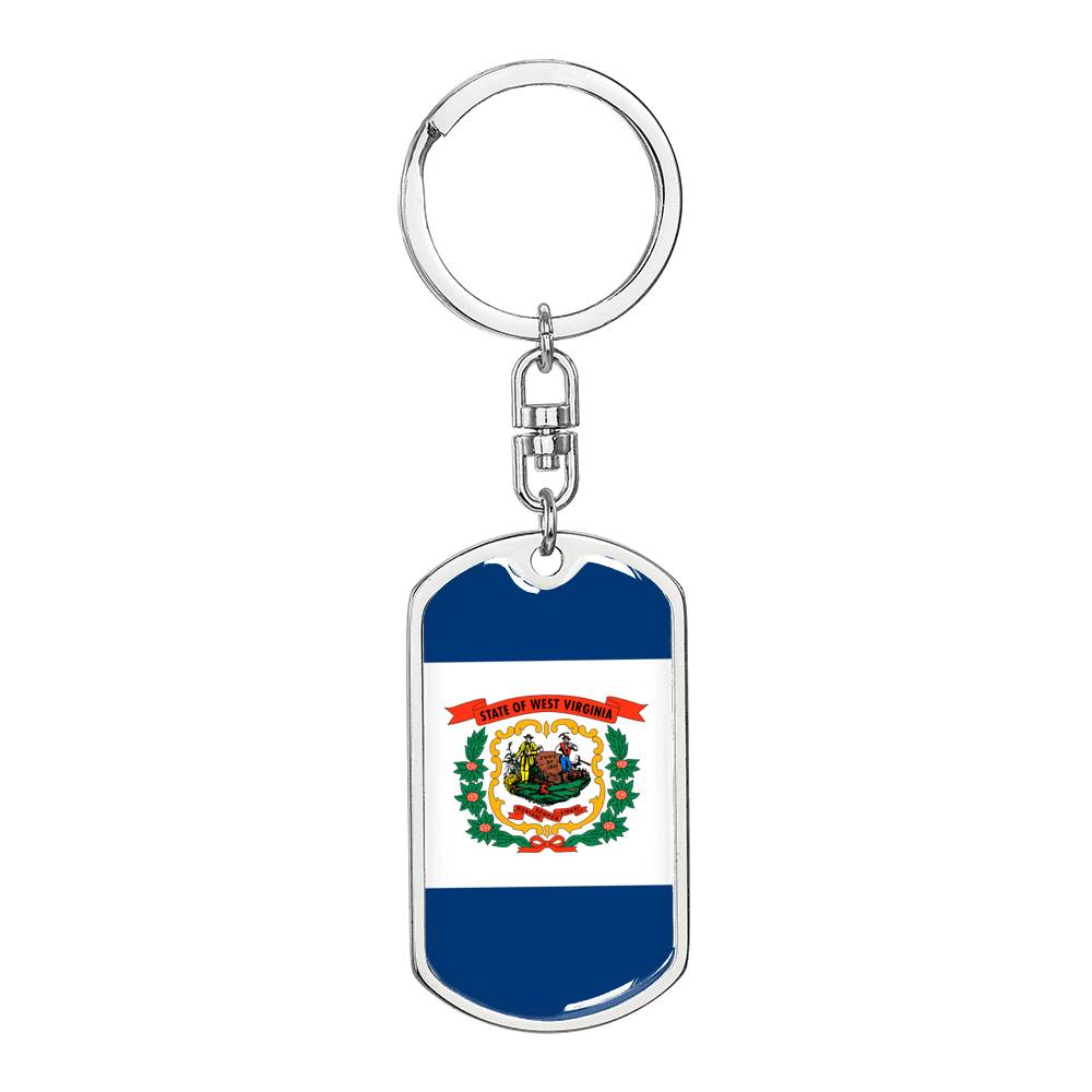 West Virginia State Flag Keychain Dog Tag Stainless Steel or 18k Gold-Express Your Love Gifts