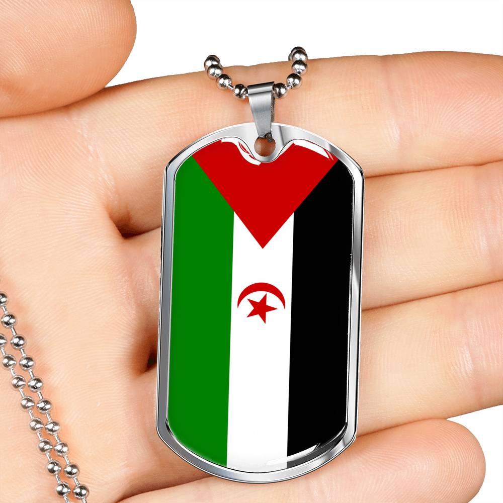 Western Sahara Flag Sahrawi Necklace Stainless Steel or 18k Gold Dog Tag 24"-Express Your Love Gifts